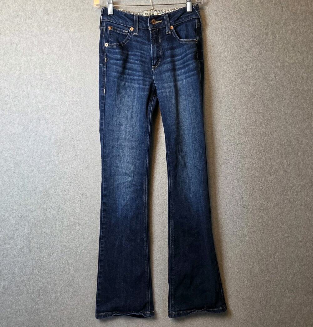 Ariat REAL Denim Blue Distressed Mid Rise Bootcut Jeans Women's 25R Stretch